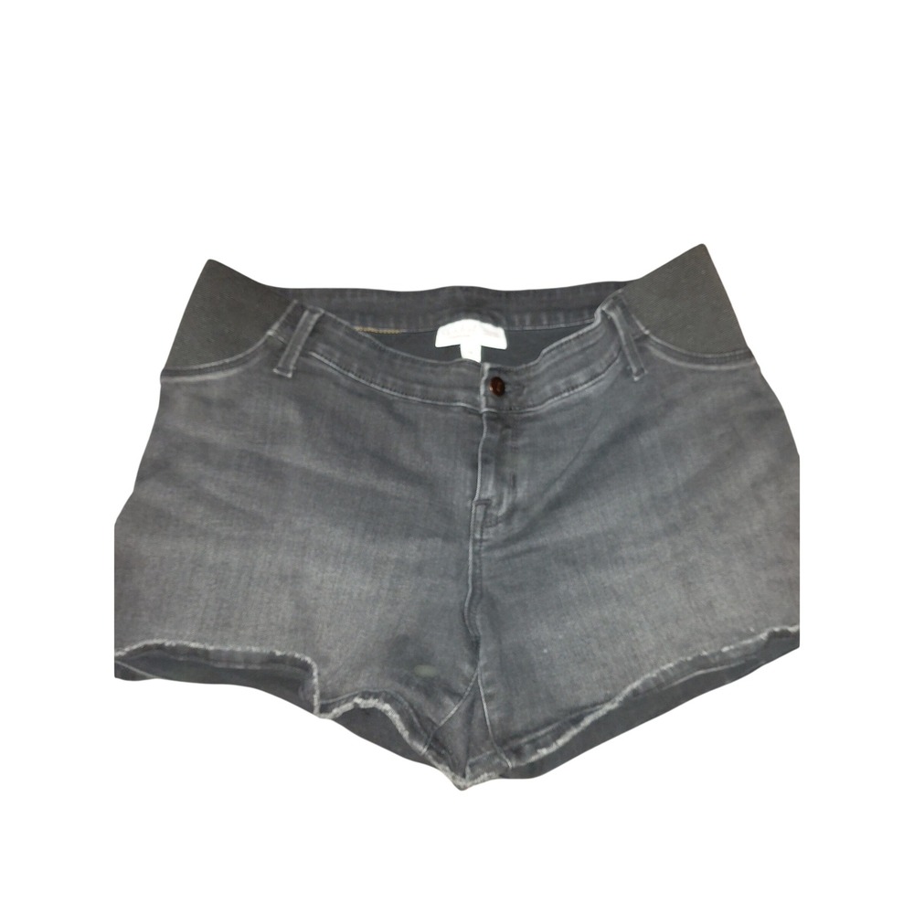Isabel by Ingrid & Isabel Maternity Midi Shorts Black Denim Frayed Hem Size 14